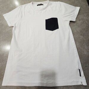 FRENCH CONNECTION Women's White Short Sleeves Tee w/Black Pocket - Large